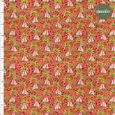 Digitally Printed Fabric with Orange Background and Palm Tree Boat Pattern